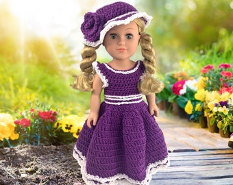 18" Doll Garden Party Dress Crochet pattern, crochet doll shoes pattern,doll hat pdf crochet pattern, crochet doll clothes patterns