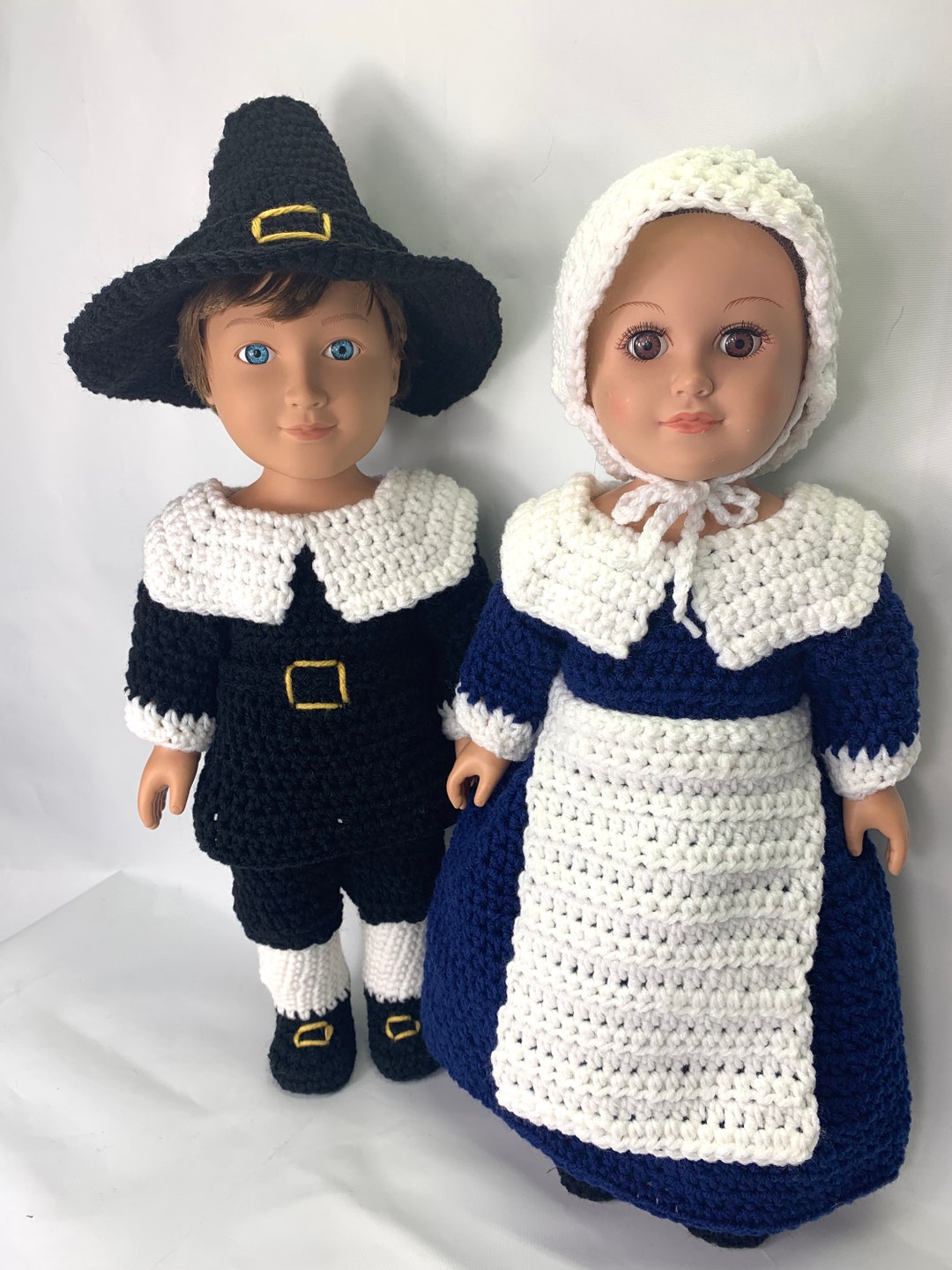18&quot; Doll Pilgrim Crochet Pattern, Thanksgiving crochet 18&quot; doll clothes pattern, doll pilgrim clothes, pdf crochet doll clothes pattern