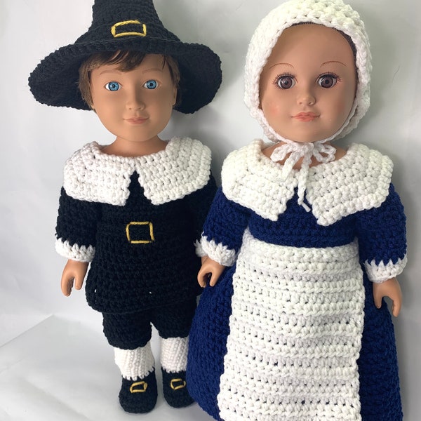 18" Doll Pilgrim Crochet Pattern, Thanksgiving au crochet 18" modèle de vêtements de poupée, vêtements de pèlerin de poupée, modèle de vêtements de poupée au crochet pdf