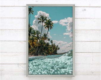 Tropical Beach Framed Wall Art Print, Coastal Wall Decor, Beach Wall Art, Palm Tree, Ocean Waves, Tropical, Beach Scene, Beach Photo