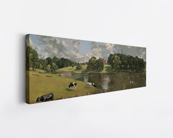 Vintage Victorian Stretched Canvas Sign- Antique Fine Art Landscape for Farmhouse Home Decor, Wivenhoe Park Essex (1816)