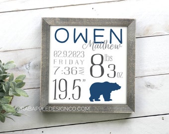 Birth Stats Sign, Newborn gift, baby info keepsake, New baby & Newborn gifts, Framed Sign with Birth detailed, birth Announcement