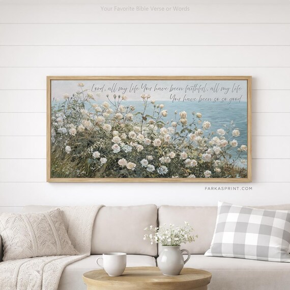 Personalized Coastal Canvas - Custom Text Bible Verse Art - Ocean Wildflower Vintage Print