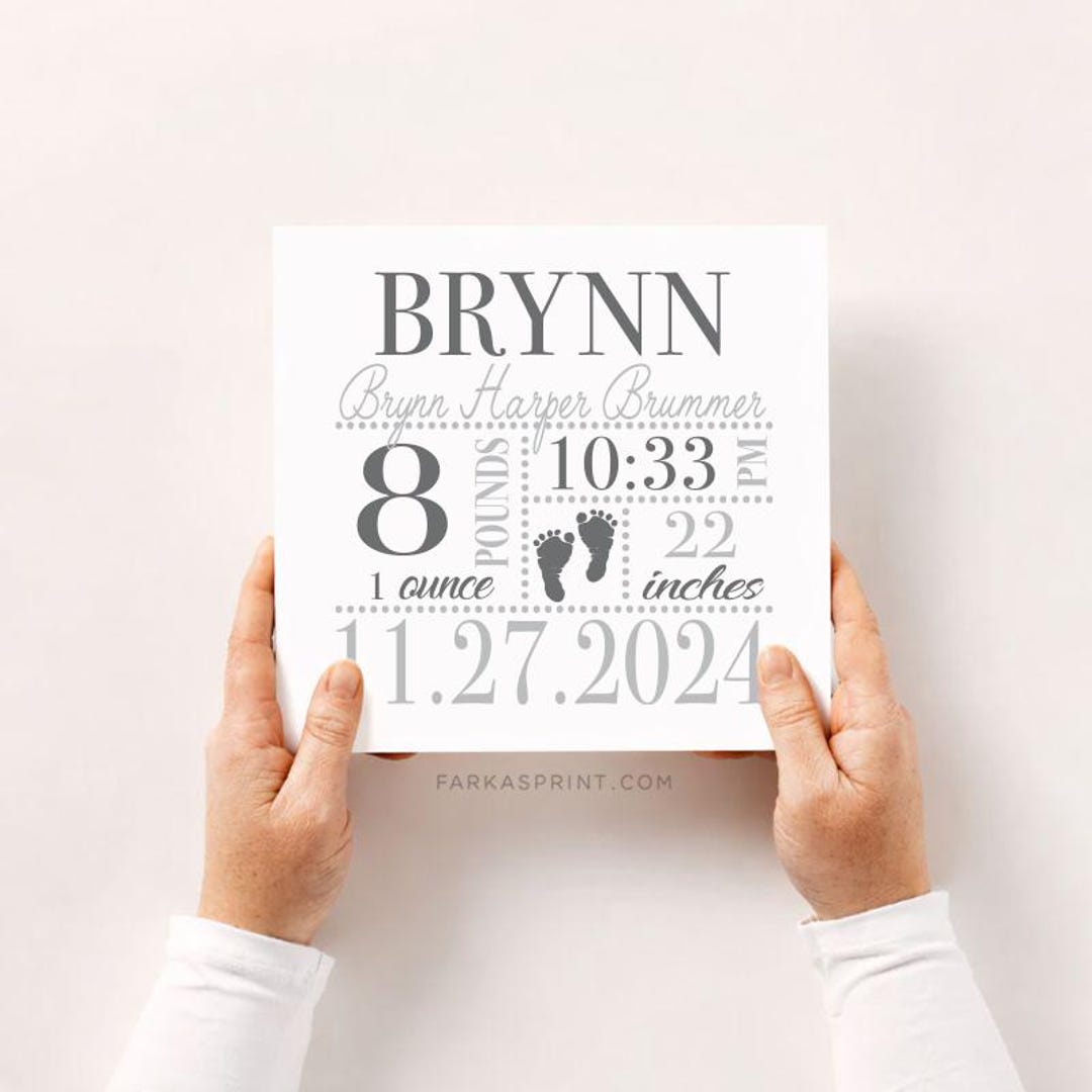 Personalized Baby Birth Stats Print, Newborn Footprint Keepsake, Custom ...