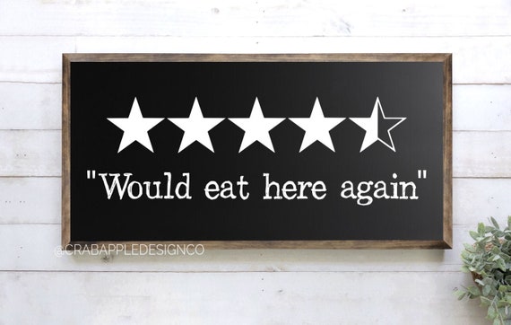 Funny Kitchen signs-wall decor-would eat here again sign-shelf