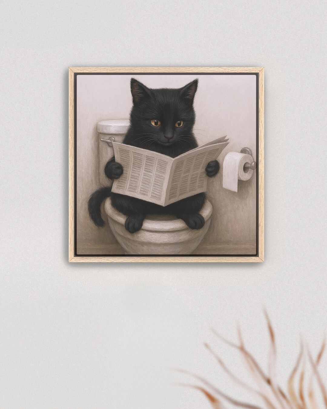 Funny Black Cat Bathroom Wall Art – Cat Reading Newspaper on Toilet ...
