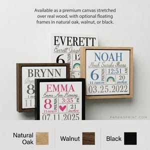 Personalized Baby Name Canvas, Birth Stats Keepsake, Framed Nursery Wall Art, Heirloom Baby Gift, Custom Newborn Memory Piece