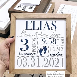 Newborn baby info keepsake, New baby & Newborn gifts, Framed Sign with Birth detailed, birth Announcement, Birth Stats, Baby girl, Baby boy