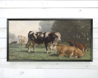 Pasture Cows Wood Framed Art Print, Charming Countryside Scene, Gift for Cow Lovers, Kitchen Cow Decor, Farm Animals Wall Art, Farmhouse