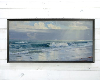 Beach waves painting, Printed & Framed, Coastal theme, beach decor, Coastal beach-inspired decor, nautical accents, farmhouse beach style