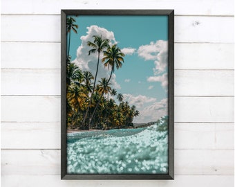 Tropical Beach Framed Wall Art Print, Coastal Wall Decor, Beach Wall Art, Palm Tree, Ocean Waves, Tropical, Beach Scene, Beach Photo