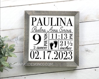 Personalized Baby Stat Sign, Birth announcement sign, Birth info, Newborn gift, Personalized Baby Gift, Keepsake Baby gift