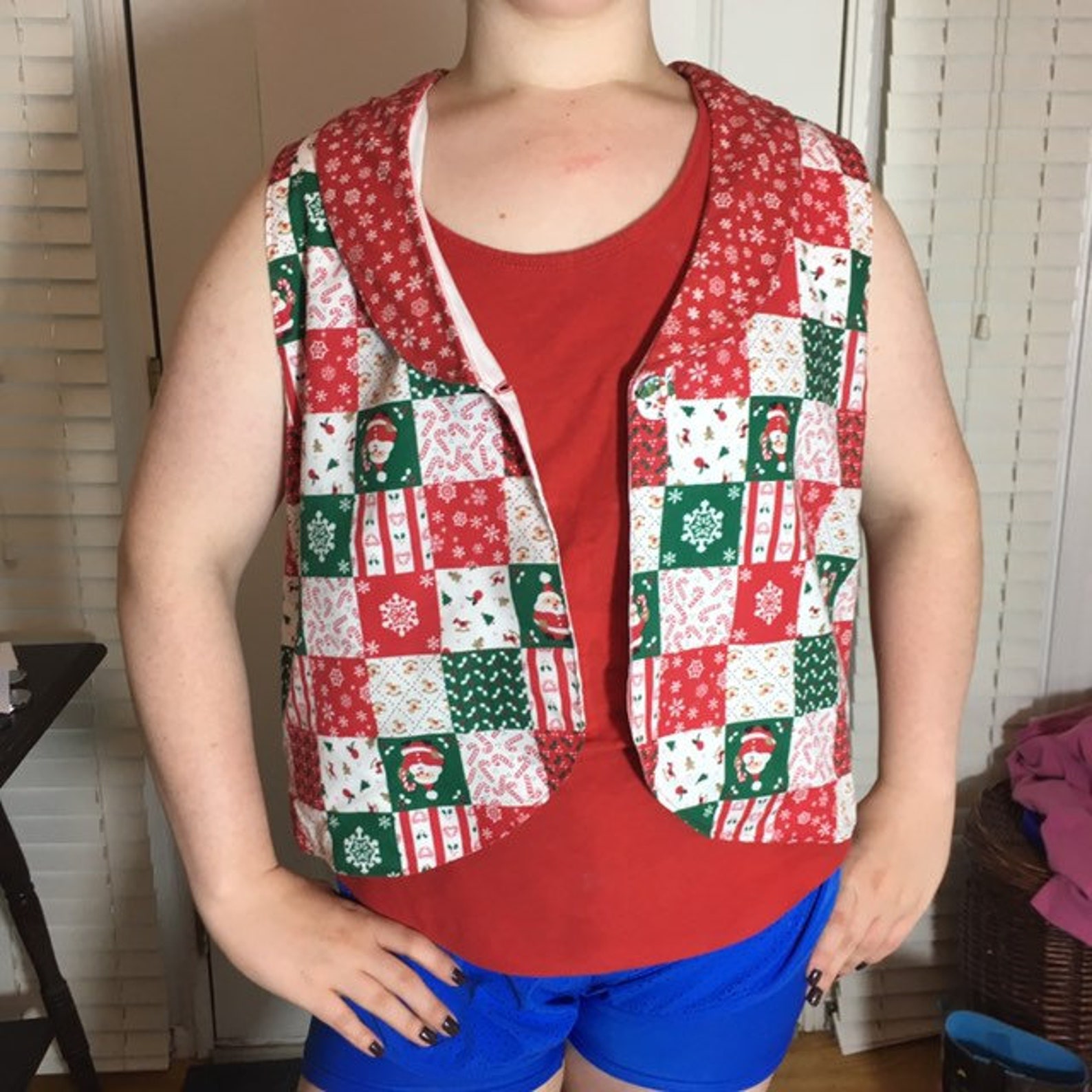 Homemade Christmas Vest with button Patchwork design Etsy