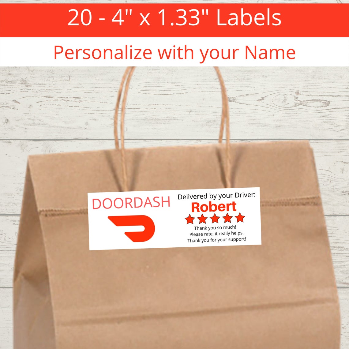 Personalized Doordash Food Delivery Thank You 5Star Review Etsy