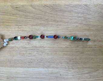 8" White Jade, Chrysoprase, African Glass, Copper, and Abalone Bracelet High-Quality