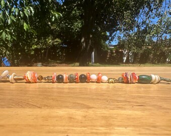 8.5" Abalone, Spiny Oyster, Copper, Agate, and Conch, 1 Malachite, Bracelet High-Quality