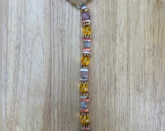 8.5" Puka Shell, Spiny Oyster, Carved Bone, Rhodochrosite, Citrine and Moonstone Bracelet High-Quality