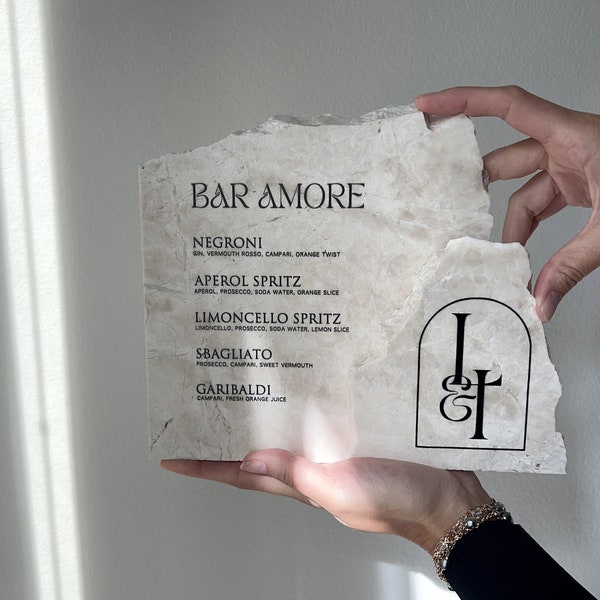 Daylight Marble Bar Sign | Wedding Signs | Event Signs | Custom Signs | Marble Decor | Natural Beige Botticino Marble | Luxe + Linen