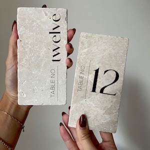 Daylight Marble Table Numbers | Wedding Signs | Event Signs | Custom Signs | Marble Decor | Natural Beige Botticino Marble | Luxe + Linen