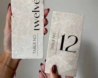 Daylight Marble Table Numbers | Wedding Signs | Event Signs | Custom Signs | Marble Decor | Natural Beige Botticino Marble | Luxe + Linen