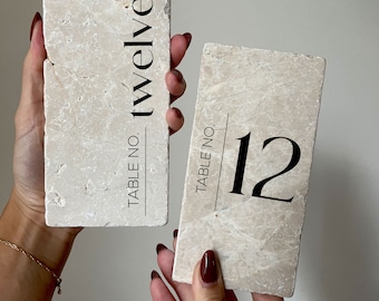 Daylight Marble Table Numbers | Wedding Signs | Event Signs | Custom Signs | Marble Decor | Natural Beige Botticino Marble | Luxe + Linen