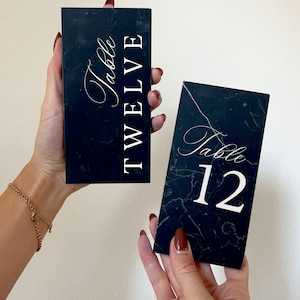 Midnight Marble Table Numbers | Wedding Signs | Event Signs | Custom Signs | Marble Decor | Natural Black Marble | Luxe + Linen