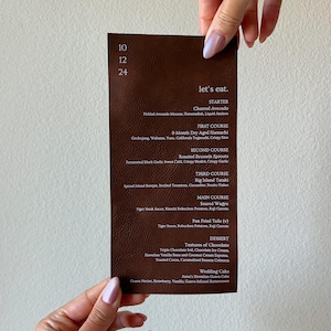 Leather Place Menu | Wedding Signs | Event Signs | Custom Signs | Leather Decor | High-Quality PU Leather | Luxe + Linen
