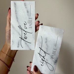 Moonlight Marble Table Numbers | Wedding Signs | Event Signs | Custom Signs | Marble Decor | Natural White Marble | Luxe + Linen