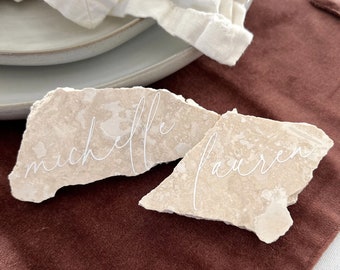 Sunset Travertine Place Cards | Wedding Signs | Event Signs | Custom Signs | Travertine Decor | Natural Travertine Stone | Luxe + Linen