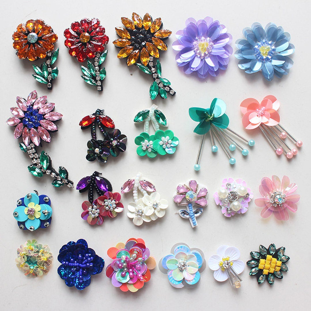 50pcs Beatiful Mixed Color 3D Rhinestone Flower Appliqued for Sewing ...