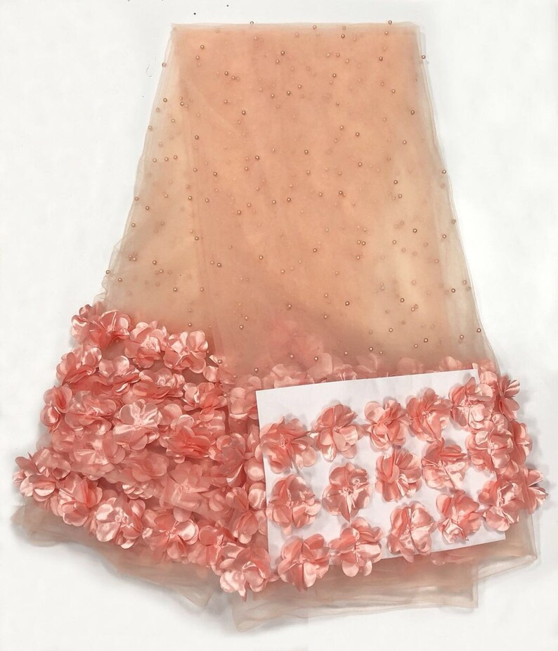5yards new 3d flower with beads on mesh guipure lace fabric elegent wedding dress lace fabric