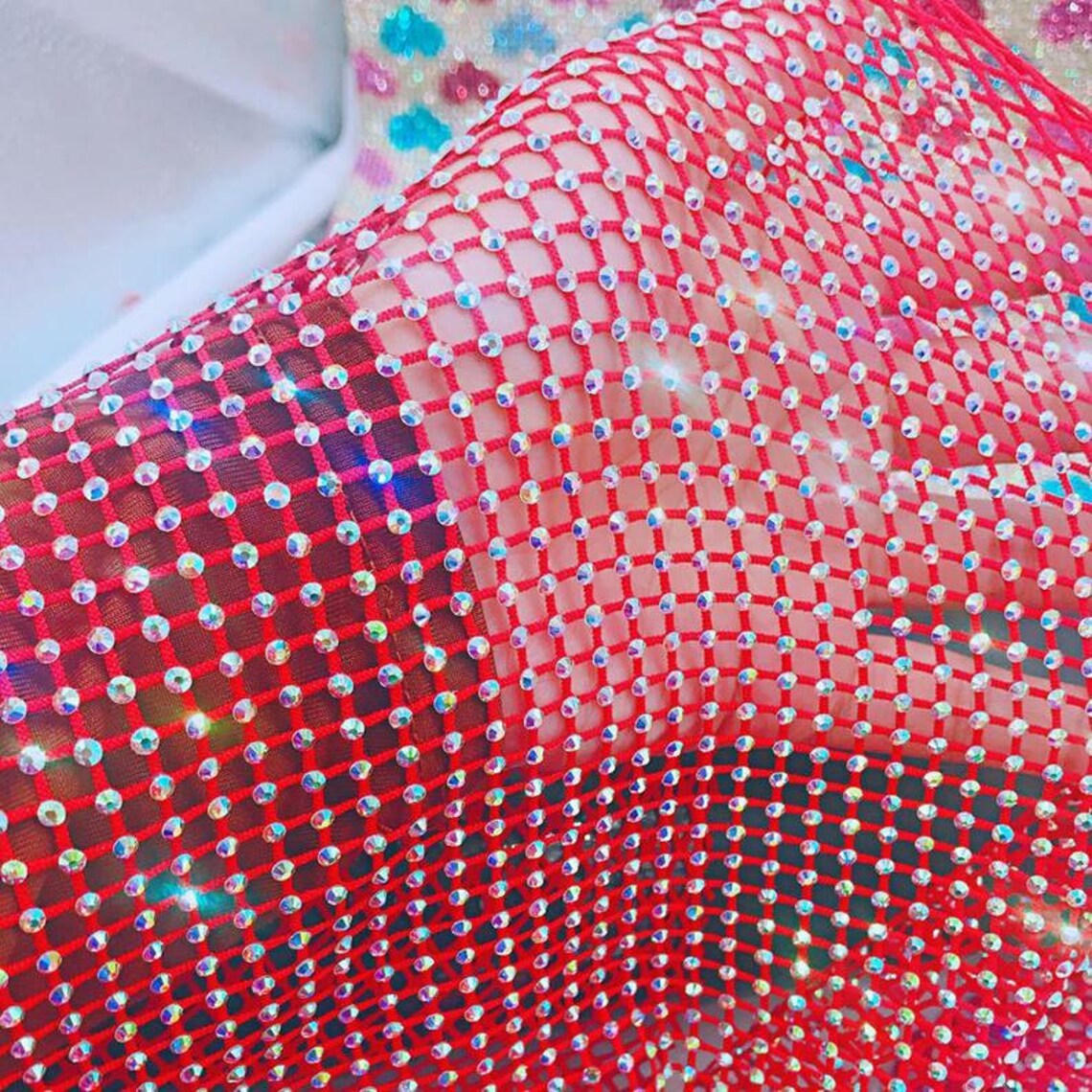 1yard 125cm Width Elastic Rhinestone Net Stretchable Etsy