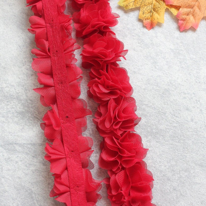 5yards 3D Chiffon Rosette Blossom Trim Chiffon Fabric Flowers wedding decors 3d rose flowers trim prop backdrop handmade chiffon flowers 5CM