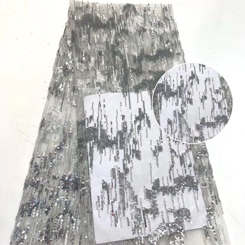 5Y New Design beaded lace farbric with sequins African Lace Fabric Fashion prom dress fabric sequins tulle evening dress lace fabric ZX