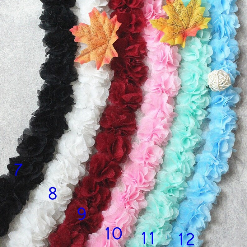5yards 3D Chiffon Rosette Blossom Trim Chiffon Fabric Flowers wedding decors 3d rose flowers trim prop backdrop handmade chiffon flowers 5CM