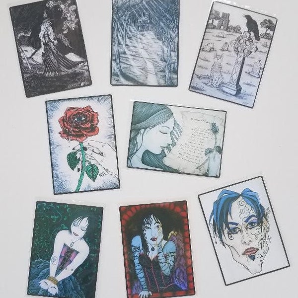 ACEO mini art card, Art Print, 2.5" x 3.5", Dark Art, Goth, Halloween, Haunted, Punk, Wizard, Cemetery, Rose, Charcoal