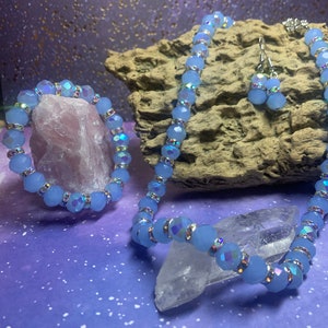 Blue Glass Beads and Rinestone Jewelry Set