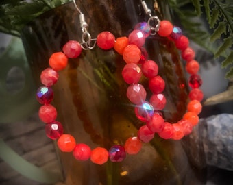 Red Glass Beaded Hoop Earrings