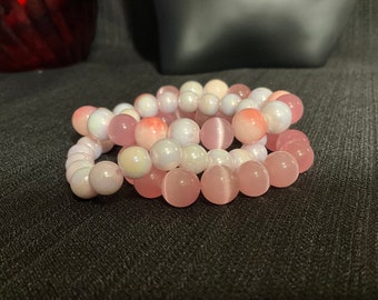 3 Piece Set of Pink Glass beaded bracelets