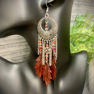 Red Feather Dangle Earrings