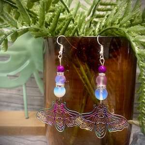 Purple Moth Dangle Earrings