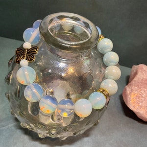 7 inch Opal Moonstone Butterfly Beaded Bracelet