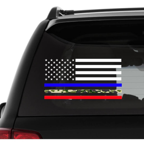 Thin Blue Line, Thin Red Aline, Thin Camo Line, USA Flag Vinyl Decal, Bumper Sticker, Support Military, Law Enforcement, and Fire Fighters