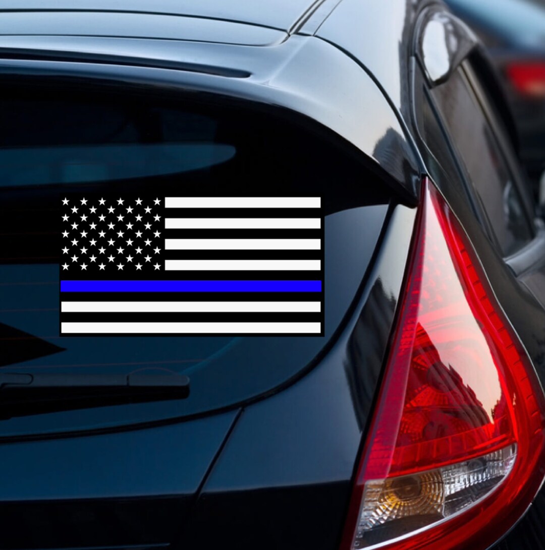 Thin Blue Line Flag Decal - 3x5 In. Black White And Blue - Foto 2