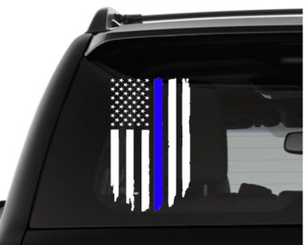Thin Blue Line Distressed American Flag Vinyl Decal - Back The Blue - Support Law Enforcement