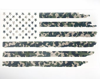 Bandera de camuflaje desgastada, calcomanía de vinilo para autos y camiones, calcomanía para laptop