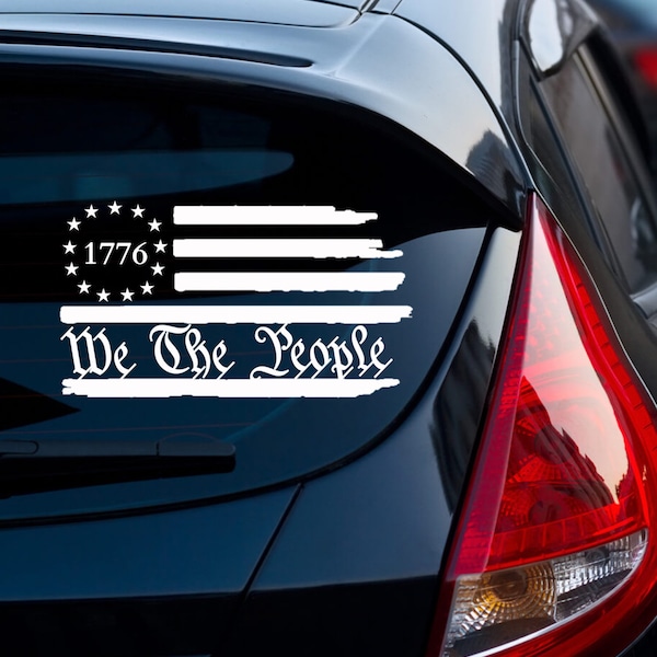 1776 We The People Distressed Flag Horizontal Vinyl Car and Truck Decal, Vehicle Bumper Sticker, Laptop Skin, Tumbler Decal