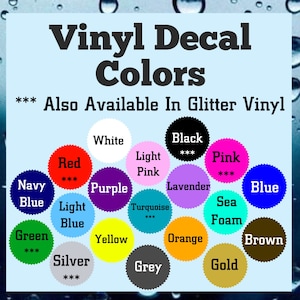 Puede incluir: Una tabla de colores de calcoman&iacute;as de vinilo, que incluye rojo, blanco, azul, verde, amarillo, negro, morado, rosa, turquesa, naranja, marr&oacute;n, gris, plata, oro, azul marino, azul claro, lavanda y espuma de mar.