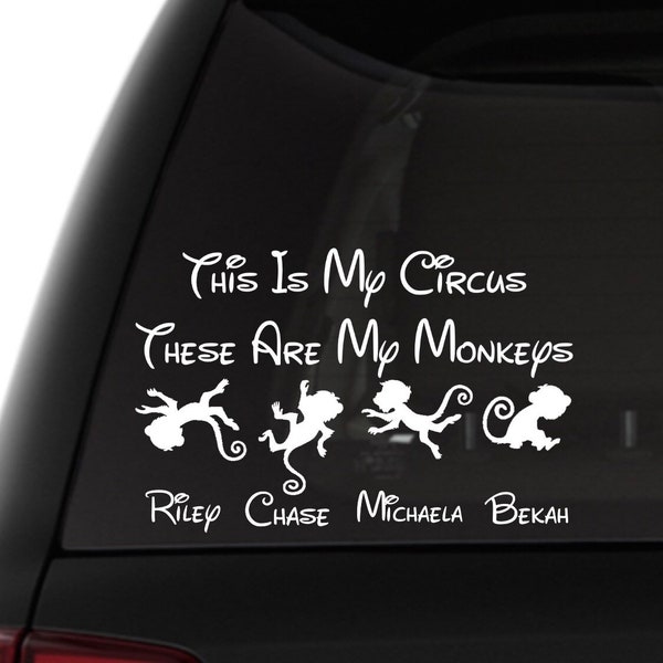 This Is My Circus These Are My Monkeys, Personalized Decal, Vinyl Decal, Car Decal, Family Decal For Car, Stick Family, Grandchildren Decal