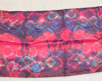 15x60" tie dyed 8mm habotai silk scarf red and blue make purple